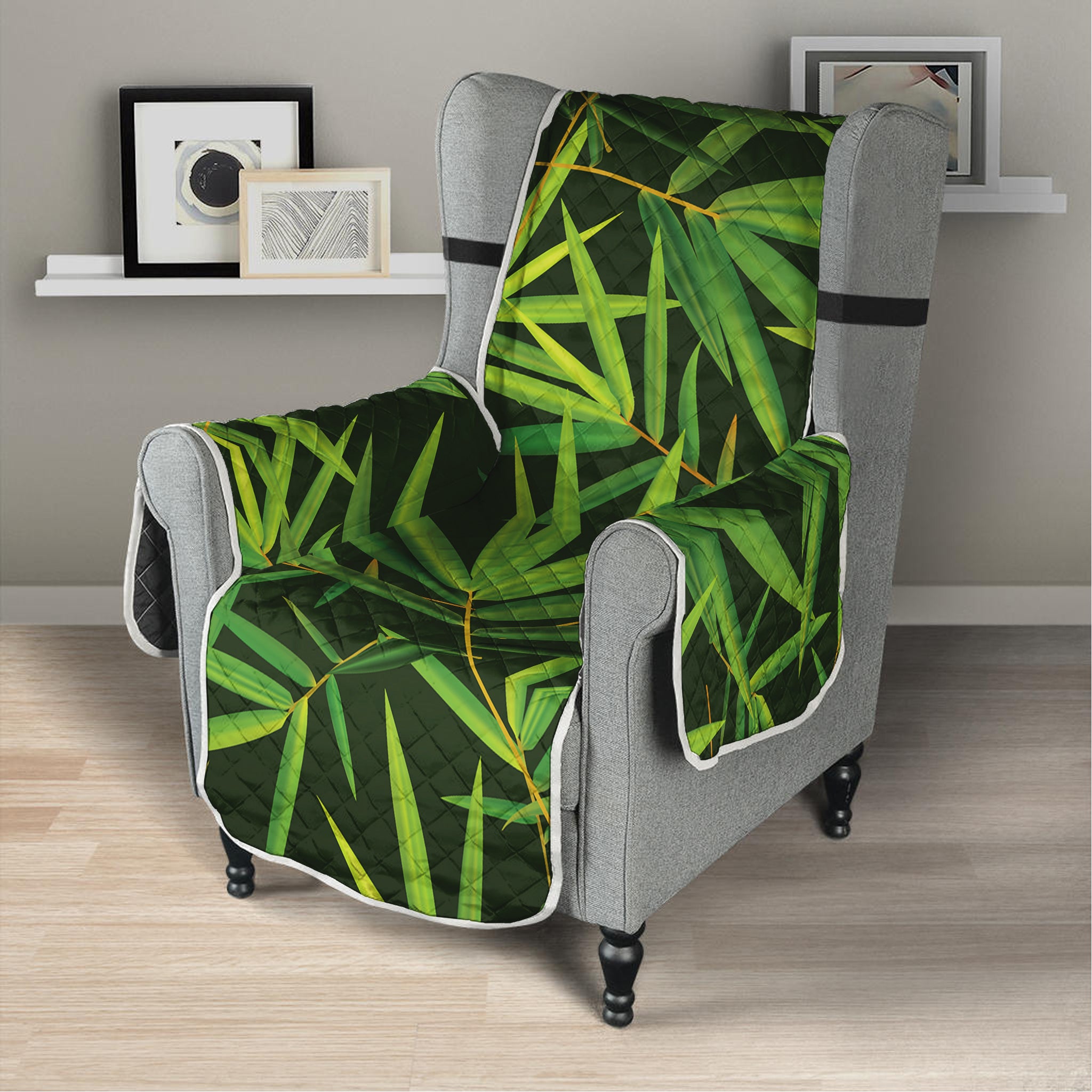 Green Bamboo Leaf Pattern Print Armchair Protector