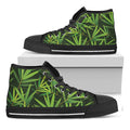 Green Bamboo Leaf Pattern Print Black High Top Sneakers