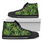 Green Bamboo Leaf Pattern Print Black High Top Shoes