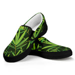 Green Bamboo Leaf Pattern Print Black Slip On Shoes