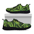 Green Bamboo Leaf Pattern Print Black Running Shoes