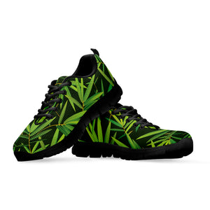 Green Bamboo Leaf Pattern Print Black Sneakers