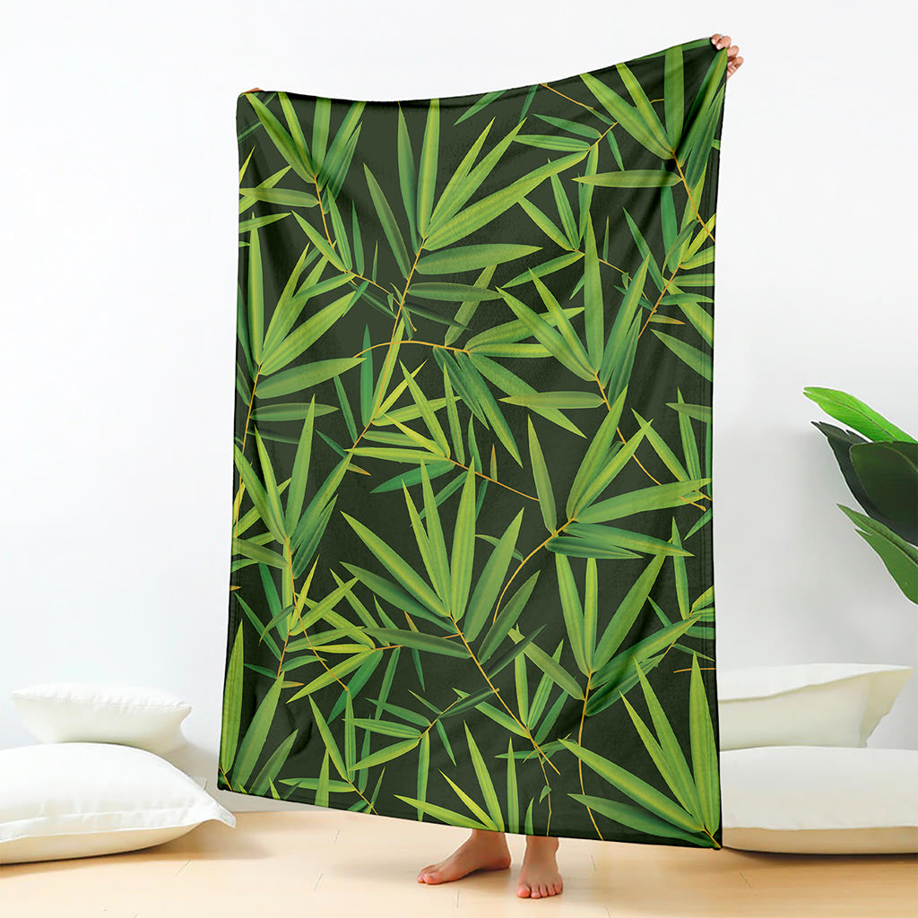 Green Bamboo Leaf Pattern Print Blanket