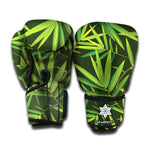 Green Bamboo Leaf Pattern Print Boxing Gloves