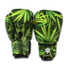 Green Bamboo Leaf Pattern Print Boxing Gloves