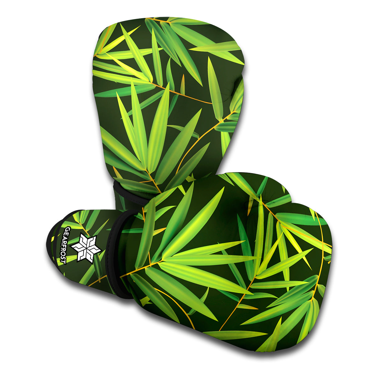 Green Bamboo Leaf Pattern Print Boxing Gloves