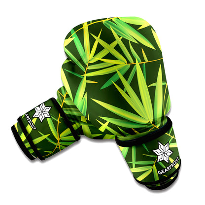 Green Bamboo Leaf Pattern Print Boxing Gloves