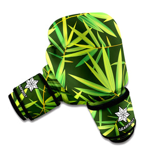 Green Bamboo Leaf Pattern Print Boxing Gloves