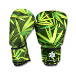 Green Bamboo Leaf Pattern Print Boxing Gloves