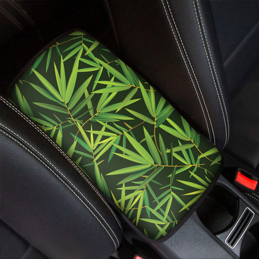 Green Bamboo Leaf Pattern Print Car Center Console Cover