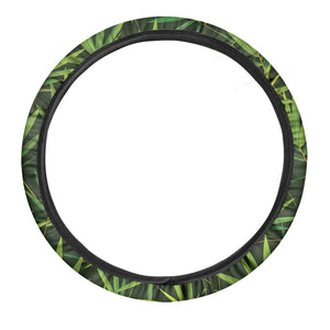 Green Bamboo Leaf Pattern Print Car Steering Wheel Cover