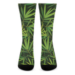 Green Bamboo Leaf Pattern Print Crew Socks