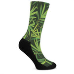 Green Bamboo Leaf Pattern Print Crew Socks