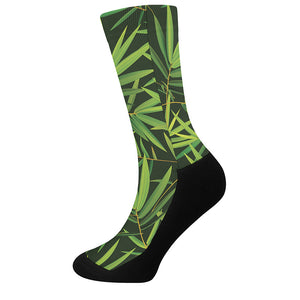 Green Bamboo Leaf Pattern Print Crew Socks