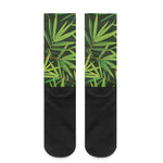 Green Bamboo Leaf Pattern Print Crew Socks