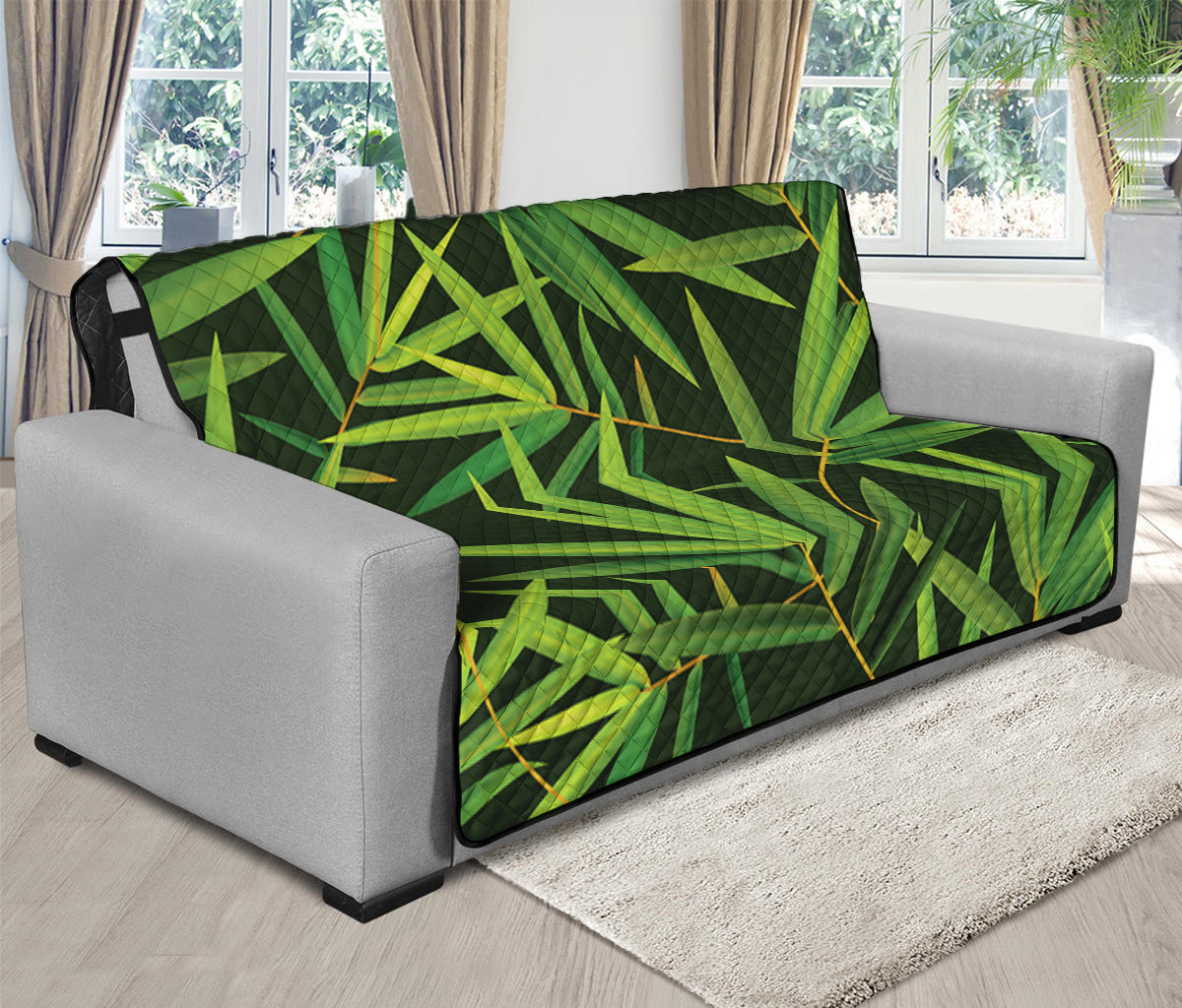 Green Bamboo Leaf Pattern Print Futon Protector