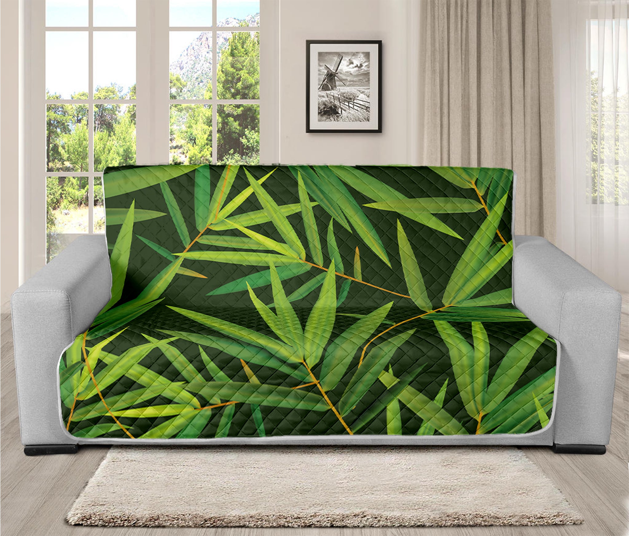 Green Bamboo Leaf Pattern Print Futon Protector