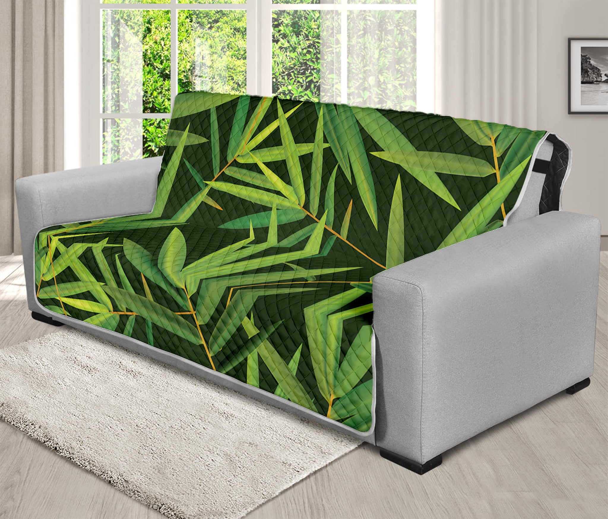 Green Bamboo Leaf Pattern Print Futon Protector