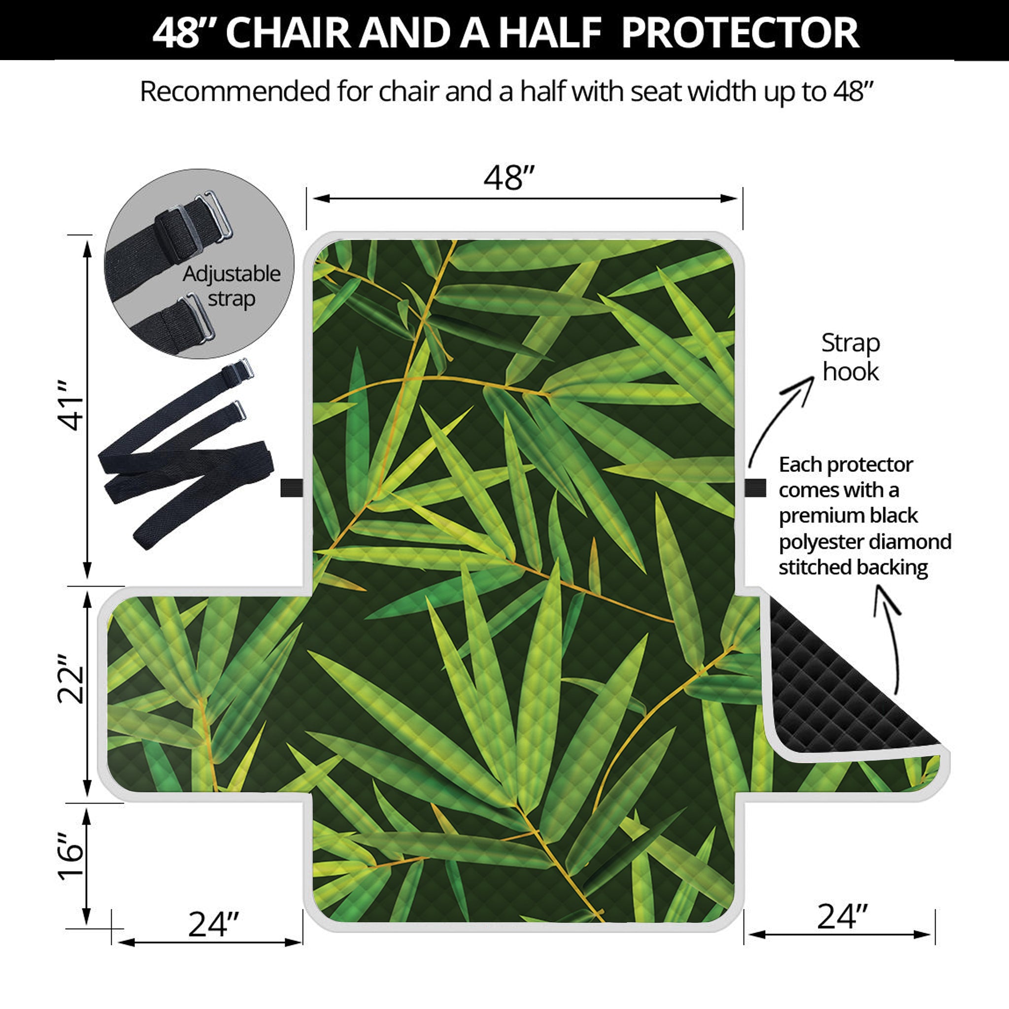 Green Bamboo Leaf Pattern Print Half Sofa Protector