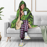 Green Bamboo Leaf Pattern Print Hooded Blanket