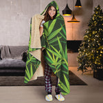 Green Bamboo Leaf Pattern Print Hooded Blanket