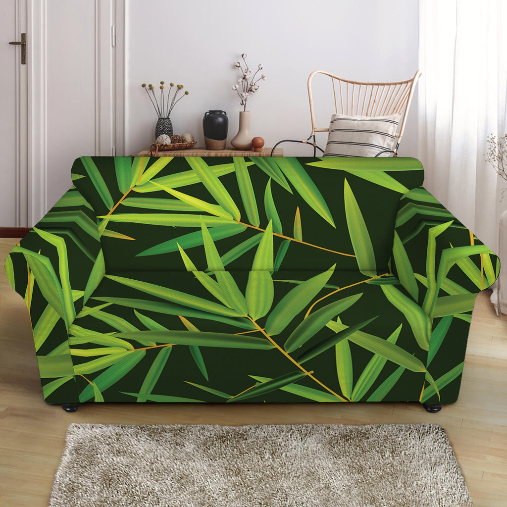 Green Bamboo Leaf Pattern Print Loveseat Slipcover