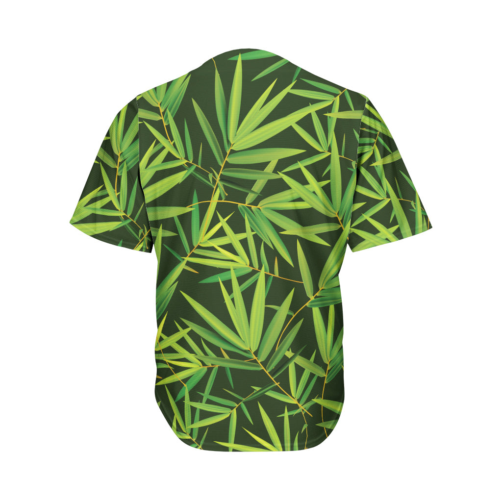 Green Bamboo Leaf Pattern Print Men's Baseball Jersey