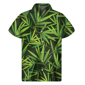 Green Bamboo Leaf Pattern Print Men's Short Sleeve Shirt