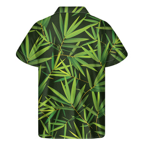 Green Bamboo Leaf Pattern Print Men's Short Sleeve Shirt