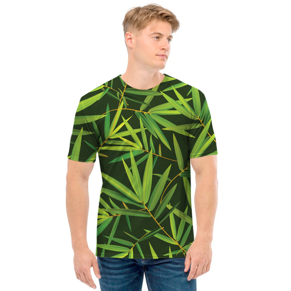 Green Bamboo Leaf Pattern Print Men's T-Shirt