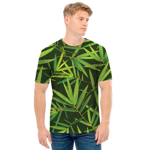 Green Bamboo Leaf Pattern Print Men's T-Shirt