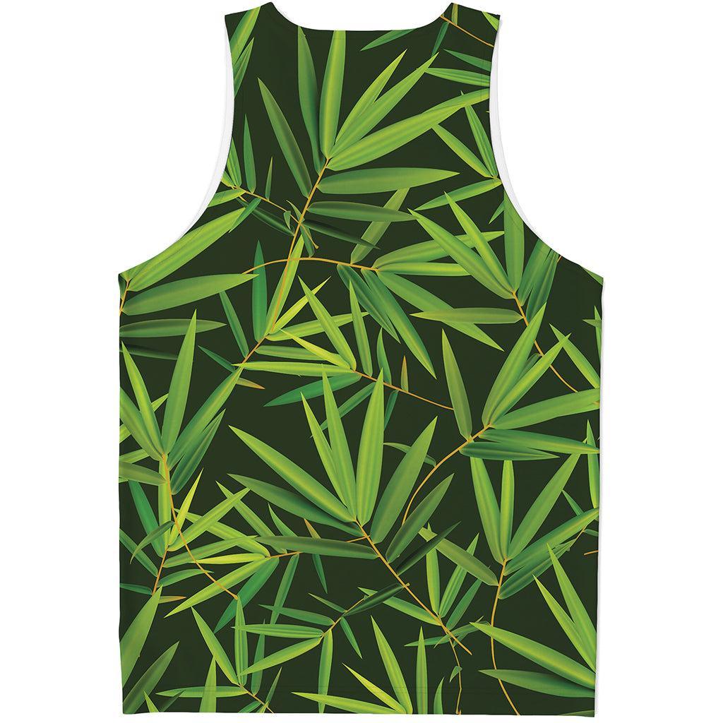 Green Bamboo Leaf Pattern Print Men's Tank Top