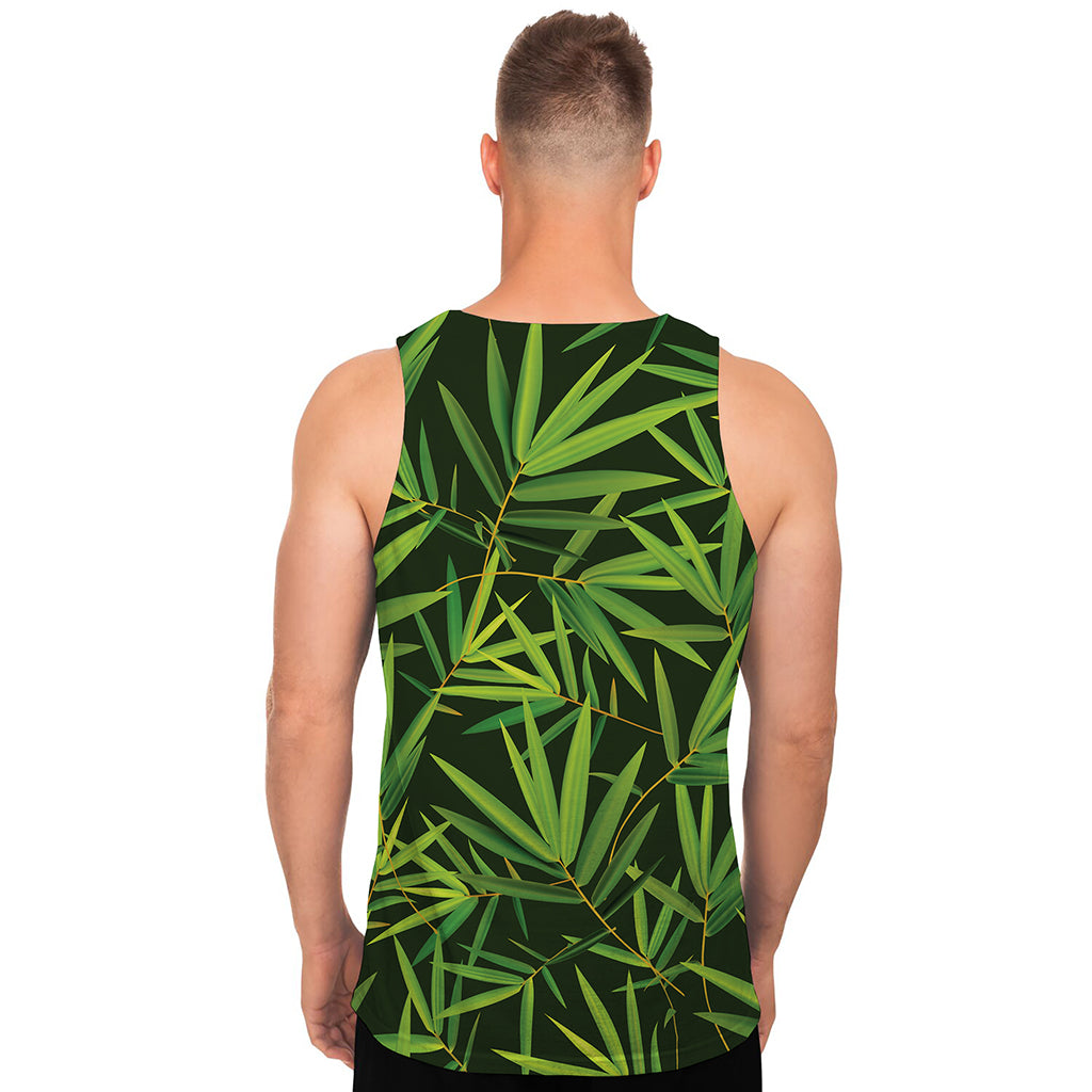 Green Bamboo Leaf Pattern Print Men's Tank Top