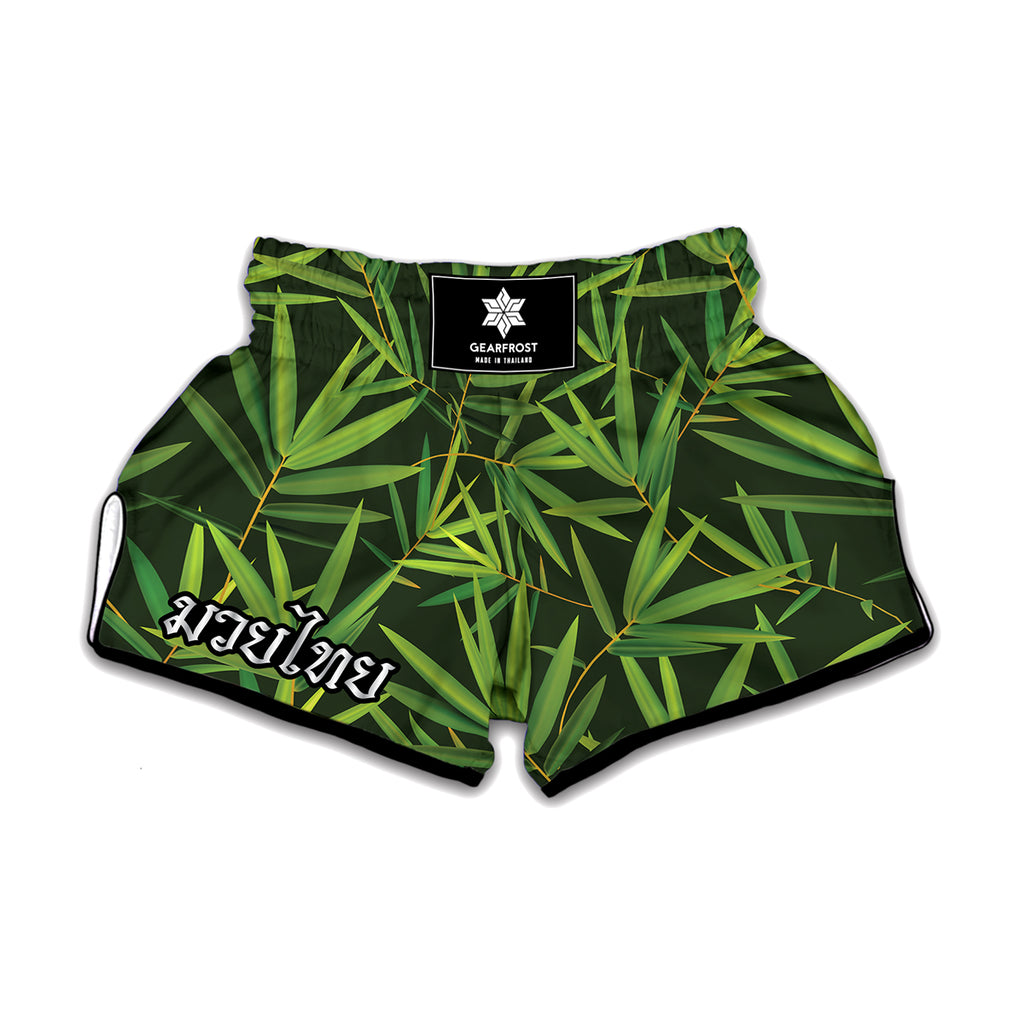 Green Bamboo Leaf Pattern Print Muay Thai Boxing Shorts