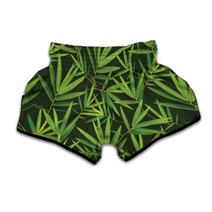 Green Bamboo Leaf Pattern Print Muay Thai Boxing Shorts