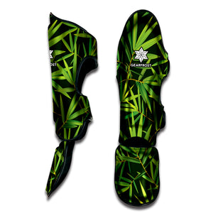 Green Bamboo Leaf Pattern Print Muay Thai Shin Guard