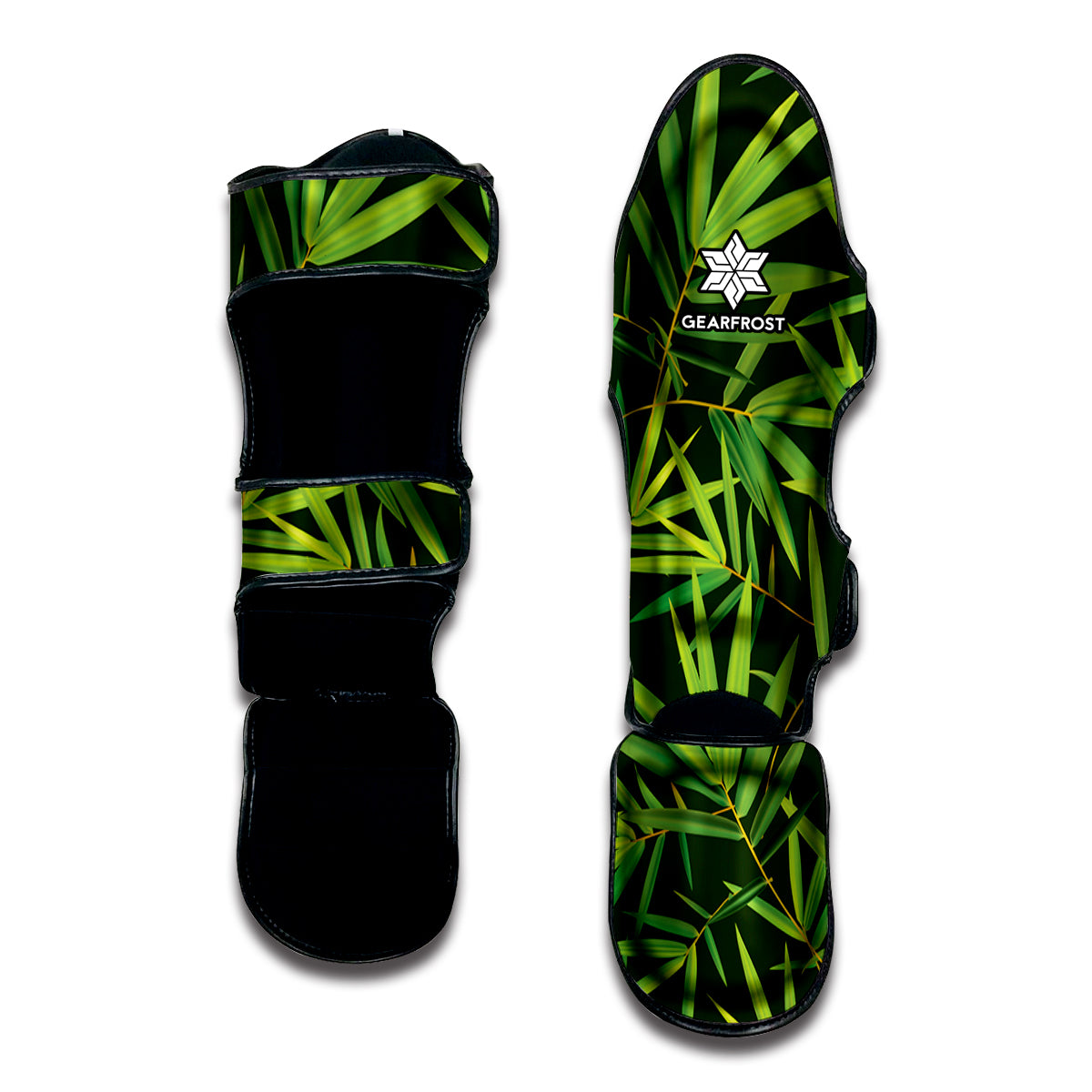 Green Bamboo Leaf Pattern Print Muay Thai Shin Guard