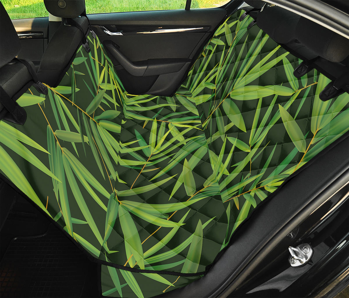 Green Bamboo Leaf Pattern Print Pet Car Back Seat Cover