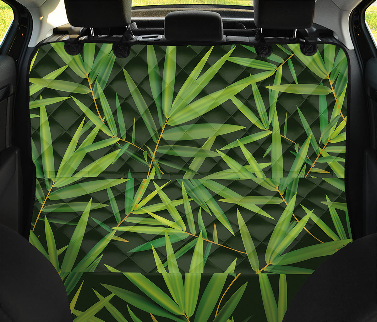 Green Bamboo Leaf Pattern Print Pet Car Back Seat Cover