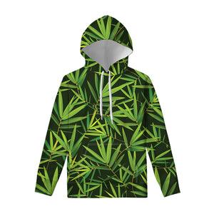 Green Bamboo Leaf Pattern Print Pullover Hoodie