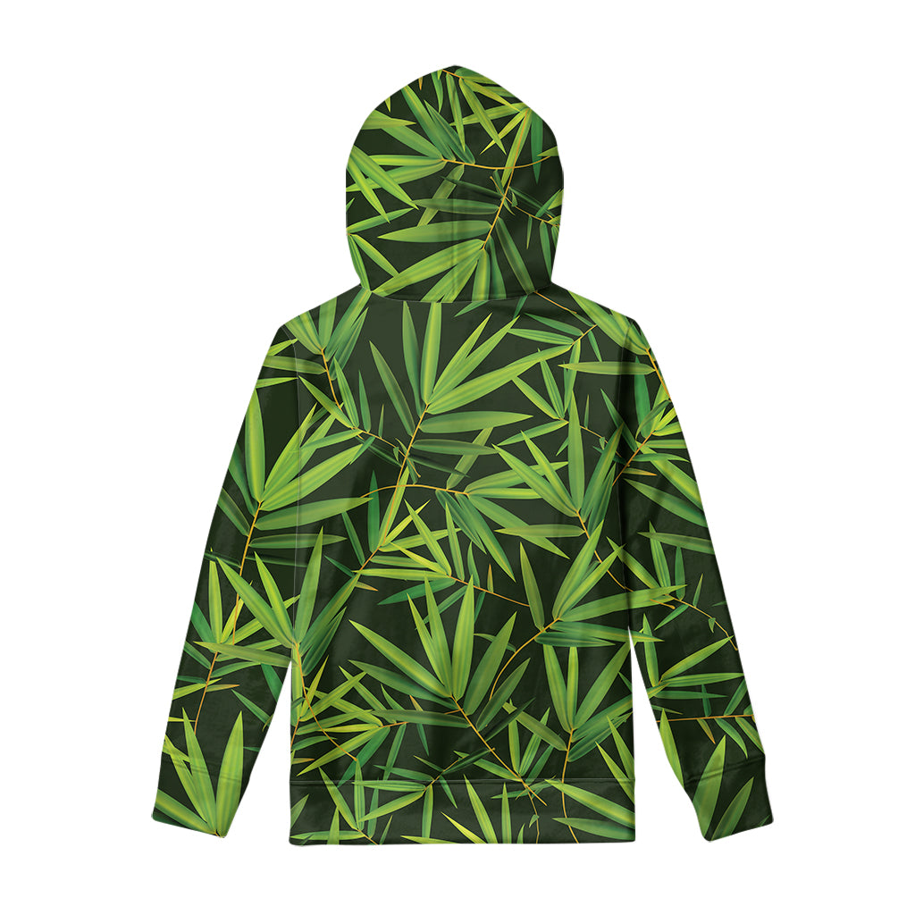 Green Bamboo Leaf Pattern Print Pullover Hoodie