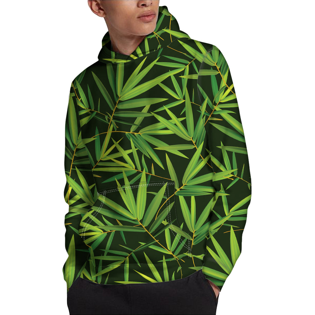 Green Bamboo Leaf Pattern Print Pullover Hoodie