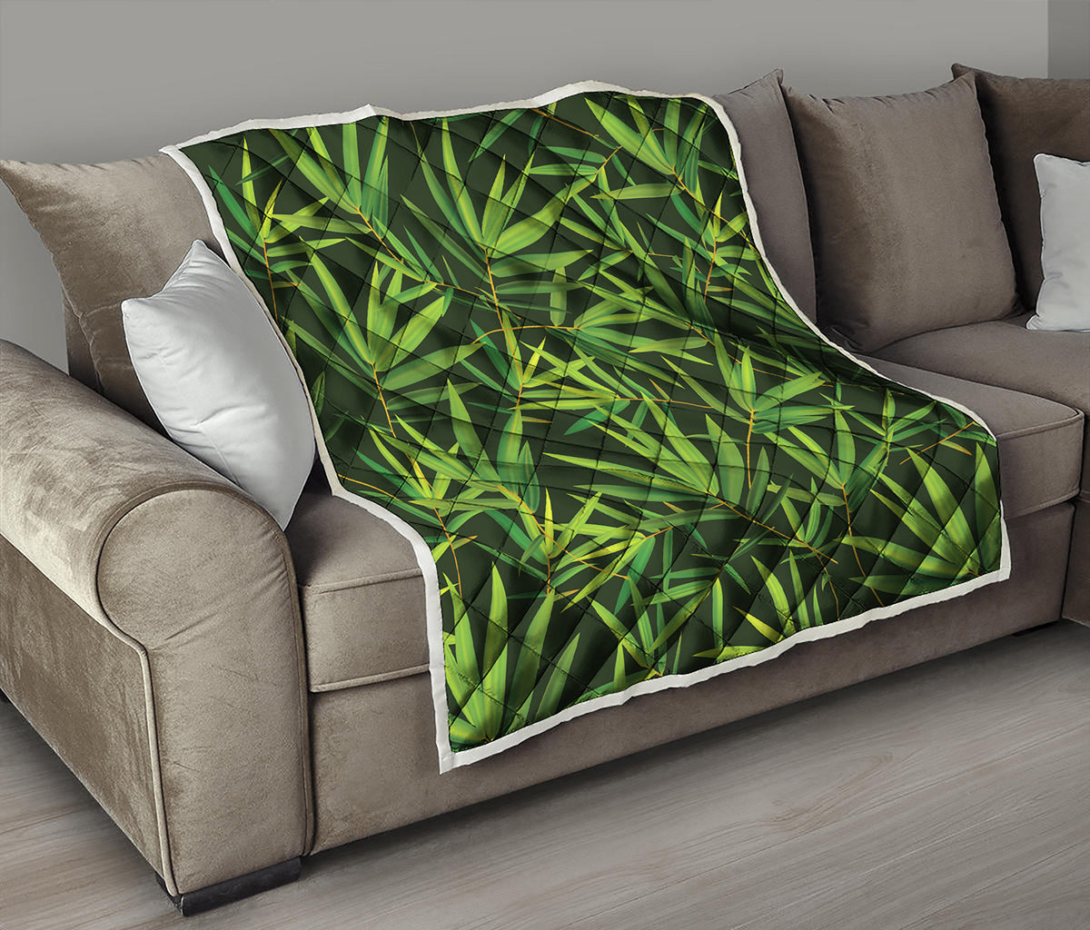 Green Bamboo Leaf Pattern Print Quilt