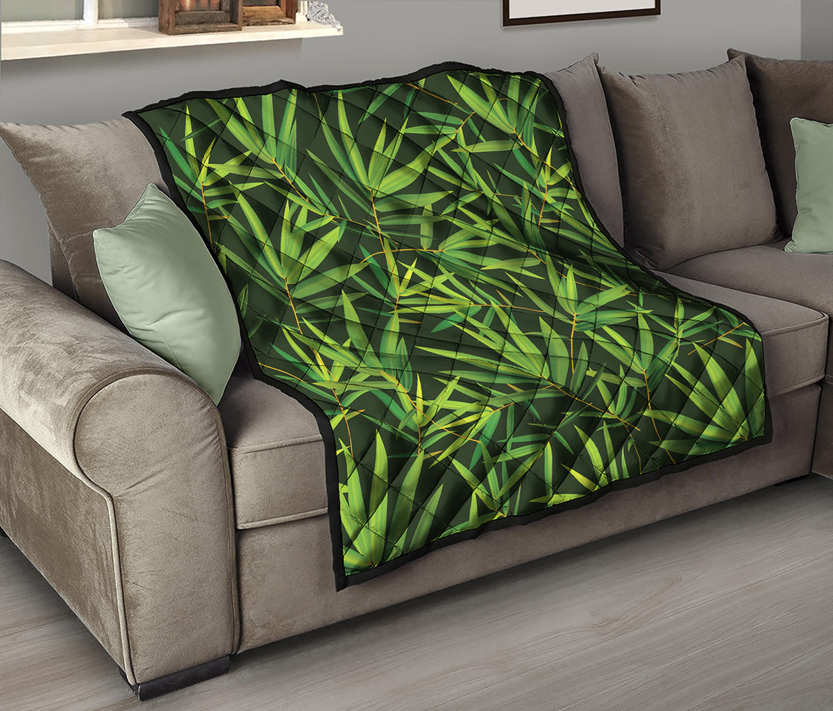 Green Bamboo Leaf Pattern Print Quilt