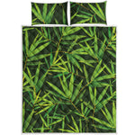 Green Bamboo Leaf Pattern Print Quilt Bed Set