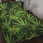 Green Bamboo Leaf Pattern Print Quilt Bed Set