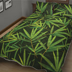 Green Bamboo Leaf Pattern Print Quilt Bed Set