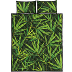 Green Bamboo Leaf Pattern Print Quilt Bed Set