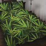 Green Bamboo Leaf Pattern Print Quilt Bed Set