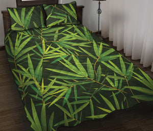 Green Bamboo Leaf Pattern Print Quilt Bed Set